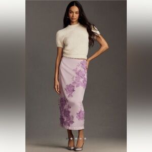 Maeve Anthropologie 3D Bloom Column Midi Skirt